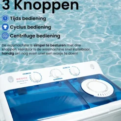 Brock xl camping wasmachine met dubbele trommel 6,8kg was en 5,0kg centrifuge capaciteit