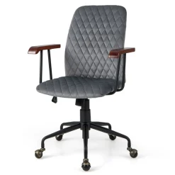 Costway Fluwelen Vintage Bureaustoel Met Kantelbare Rugleuning