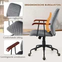 Costway Fluwelen Vintage Bureaustoel Met Kantelbare Rugleuning