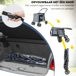 Costway opvouwbare xl hondenbuggy met ademend gaas en opbergvakken