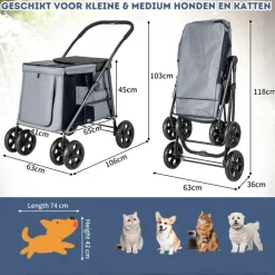 Costway opvouwbare xl hondenbuggy met ademend gaas en opbergvakken