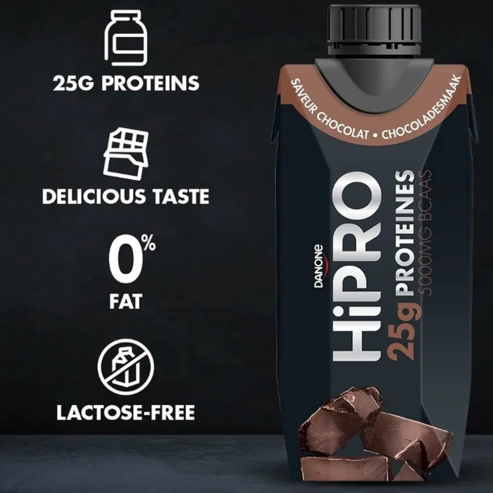 DANONE HiPRO Chocolade Proteïneshake Voordeelverpakking 8 x 330ml