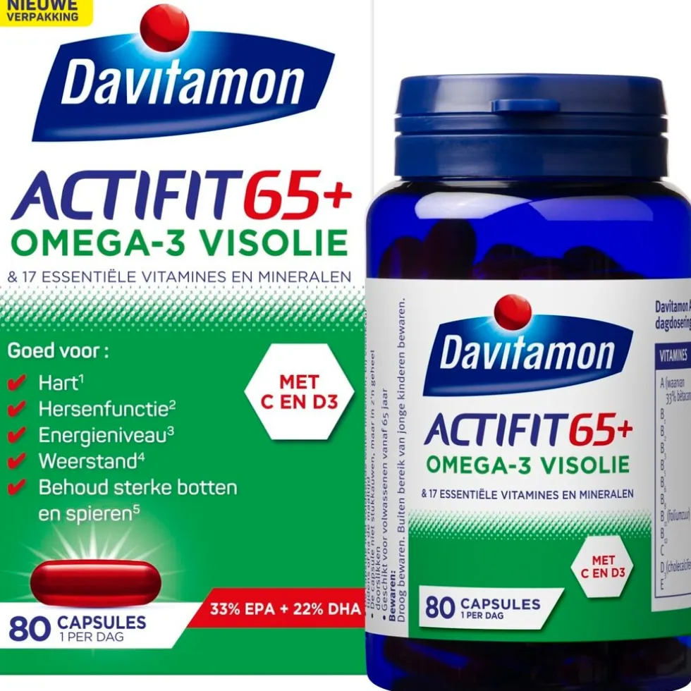 Davitamon Actifit 65+ Omega-3 Visolie Multivitamine & Mineralen Capsules