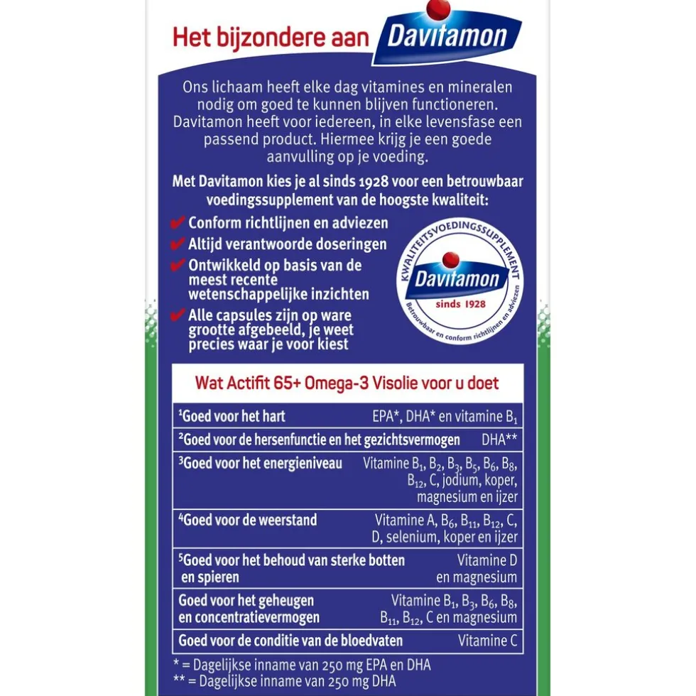 Davitamon Actifit 65+ Omega-3 Visolie Multivitamine & Mineralen Capsules