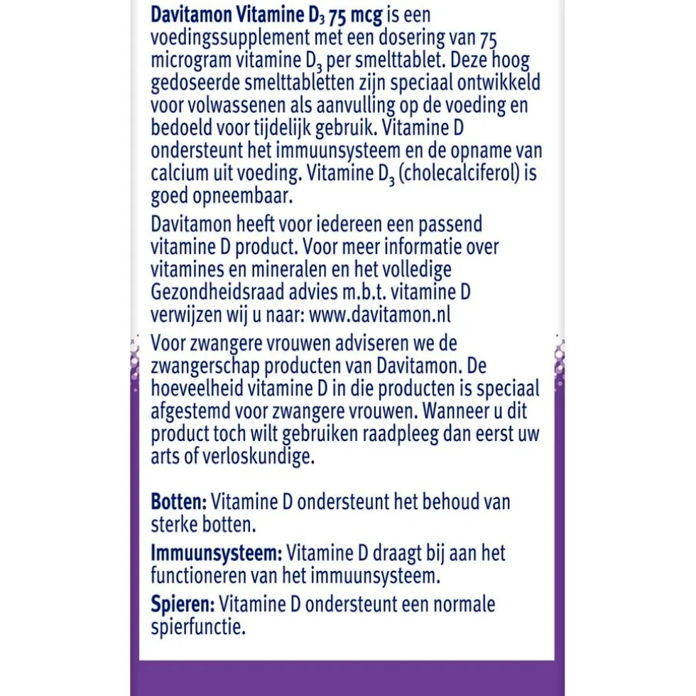 Davitamon Vitamine D3 75mcg Smelttabletten