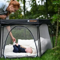 Deryan Draagbare Kinderbox Zwart Vaste matrasbodem Reisbox campingbedje