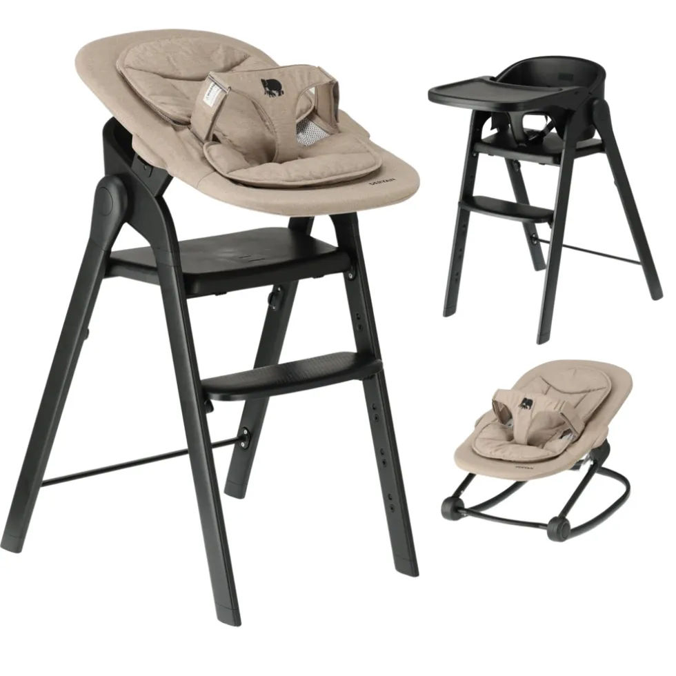Deryan Luxe Kinderstoel Met Inklapbare Nougat Bouncer Zwart