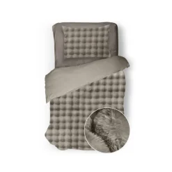 Eleganzzz Dekbedovertrek Shiny Bubble Pom Pom Flanel Fleece - beige 140x200/220cm