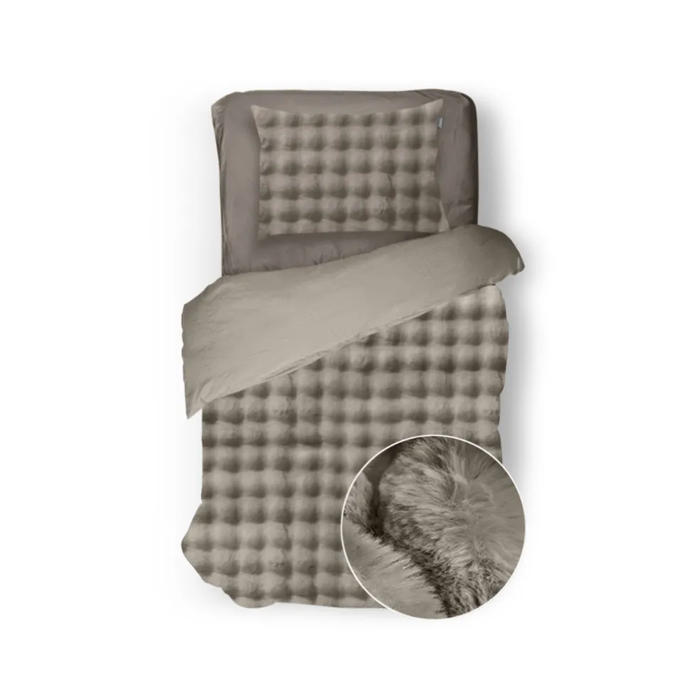 Eleganzzz Dekbedovertrek Shiny Bubble Pom Pom Flanel Fleece - beige 140x200/220cm