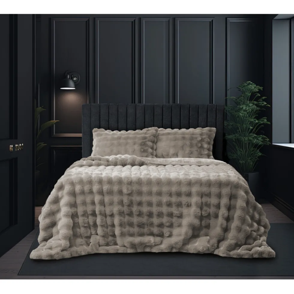 Eleganzzz Dekbedovertrek Shiny Bubble Pom Pom Flanel Fleece - beige 140x200/220cm