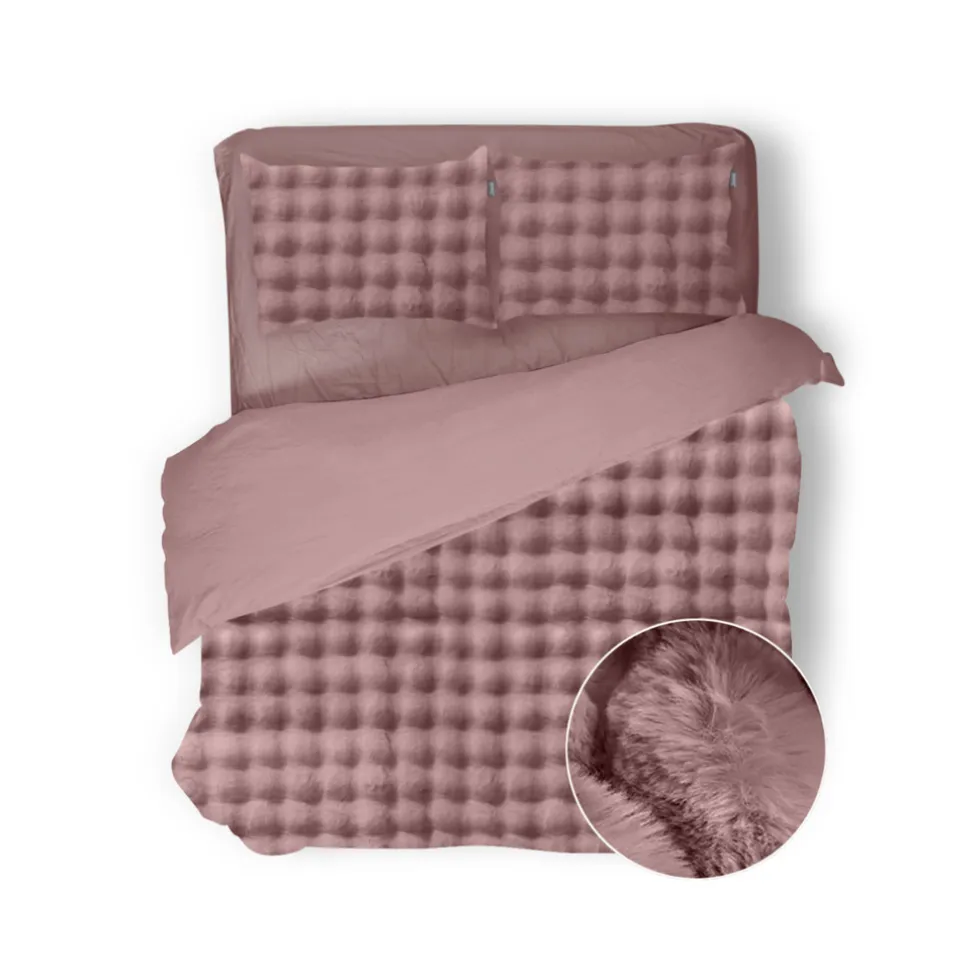 Eleganzzz Dekbedovertrek Shiny Bubble Pom Pom Flanel Fleece - old rose 200x200/220cm