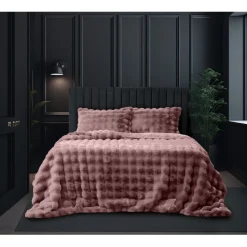 Eleganzzz Dekbedovertrek Shiny Bubble Pom Pom Flanel Fleece - old rose 200x200/220cm