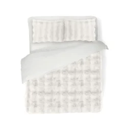 Eleganzzz Dekbedovertrek Bubble Pom Pom Rabbit Fur - off white 240x200/220cm