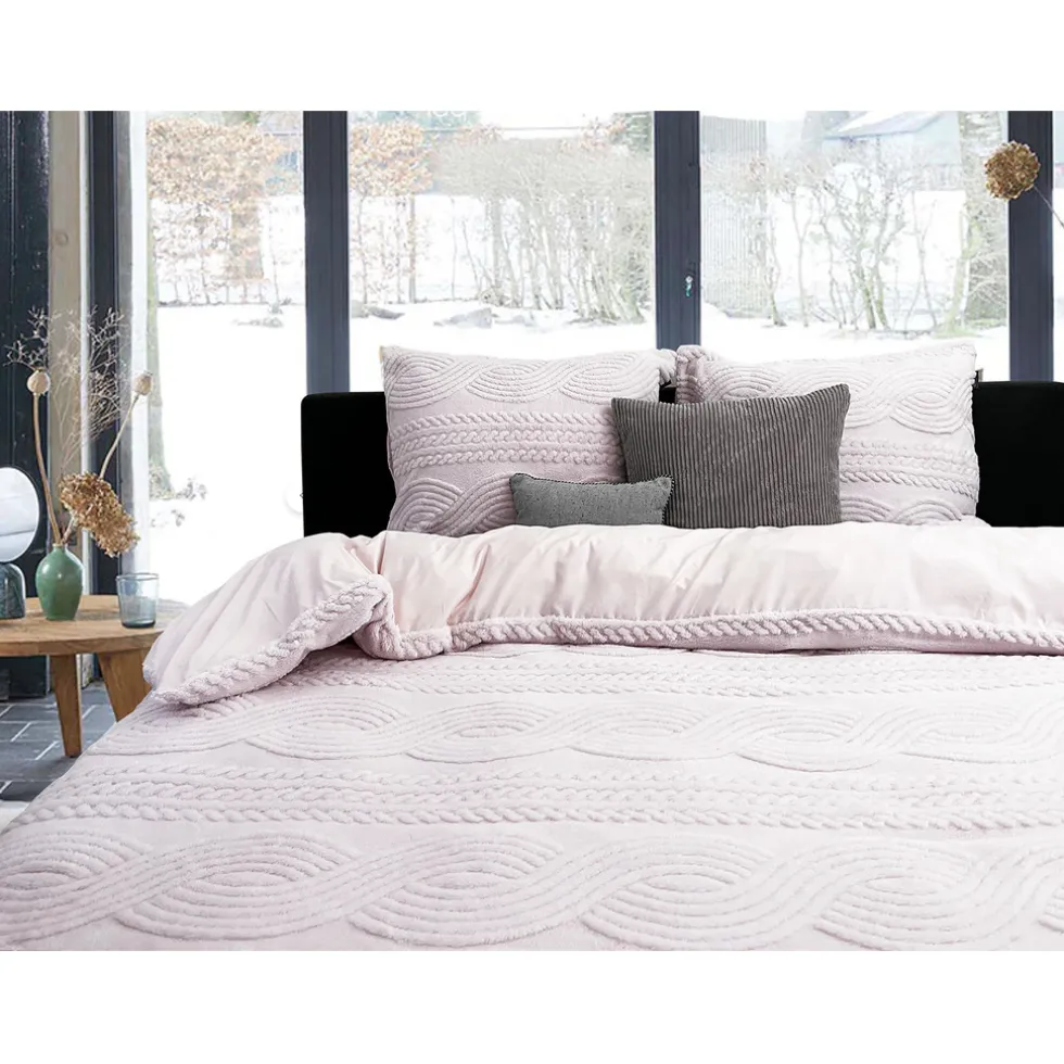 Eleganzzz Dekbedovertrek Jacquard Teddy Pluche - baby pink 200x200/220cm