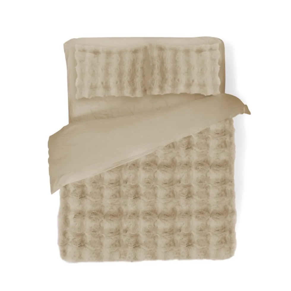 Eleganzzz Dekbedovertrek Bubble Pom Pom Rabbit Fur - sand 240x200/220cm