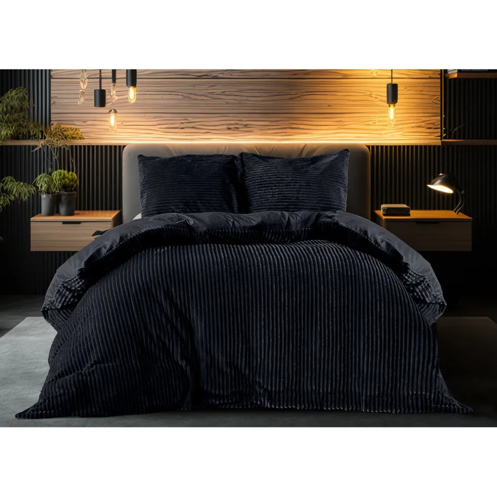 Eleganzzz Dekbedovertrek Teddy Rib Fleece - black 140x200/220cm