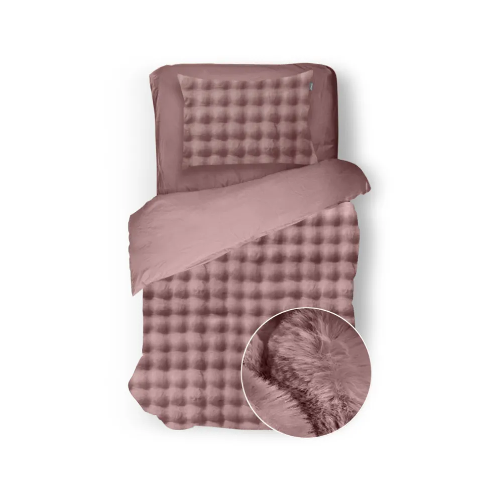 Eleganzzz Dekbedovertrek Shiny Bubble Pom Pom Flanel Fleece - old rose 140x200/220cm