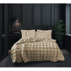 Eleganzzz Dekbedovertrek Bubble Pom Pom Rabbit Fur - sand 140x200/220cm