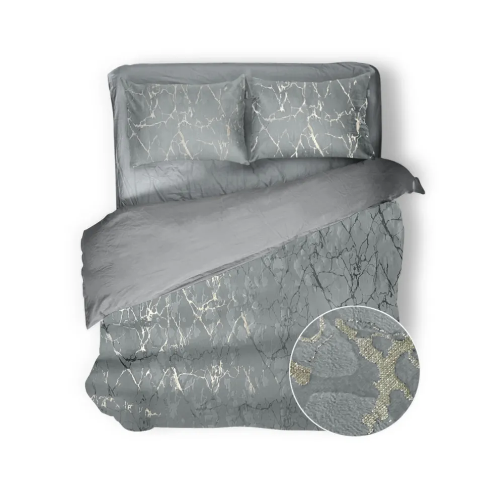 Eleganzzz Dekbedovertrek Marbel Foil Velvet - grey 200x200/220cm