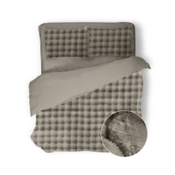 Eleganzzz Dekbedovertrek Shiny Bubble Pom Pom Flanel Fleece - beige 200x200/220cm