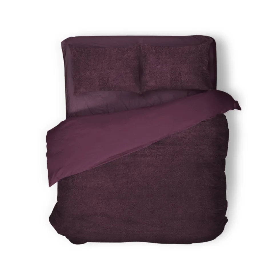 Eleganzzz Dekbedovertrek Teddy Pluche - bordeaux 200x200/220cm