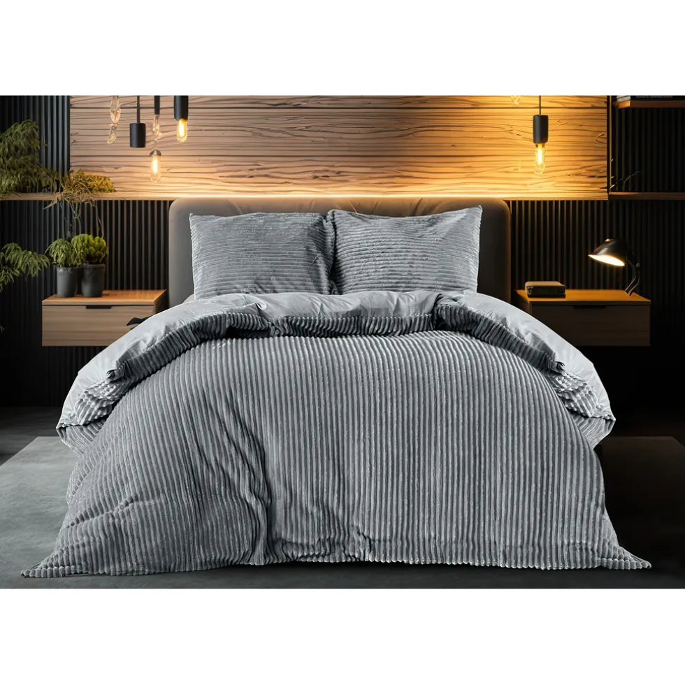 Eleganzzz Dekbedovertrek Teddy Rib Fleece - dark grey 200x200/220cm