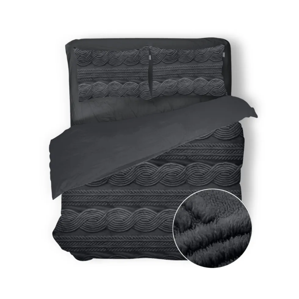 Eleganzzz Dekbedovertrek Jacquard Teddy Pluche - dark grey 200x200/220cm