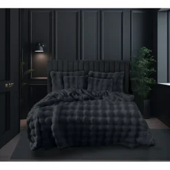 Eleganzzz Dekbedovertrek Bubble Pom Pom Rabbit Fur - dark grey 140x200/220cm