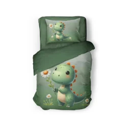 Eleganzzz Kinder Dekbedovertrek Micropercal Sleeposaurus - green 140x220/240cm