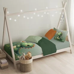Eleganzzz Kinder Dekbedovertrek Micropercal Sleeposaurus - green 140x220/240cm