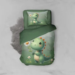 Eleganzzz Kinder Dekbedovertrek Micropercal Sleeposaurus - green 140x220/240cm