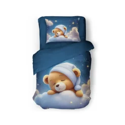 Eleganzzz Kinder Dekbedovertrek Micropercal Snuggle Bear - blue 140x220/240cm