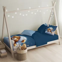Eleganzzz Kinder Dekbedovertrek Micropercal Snuggle Bear - blue 140x220/240cm