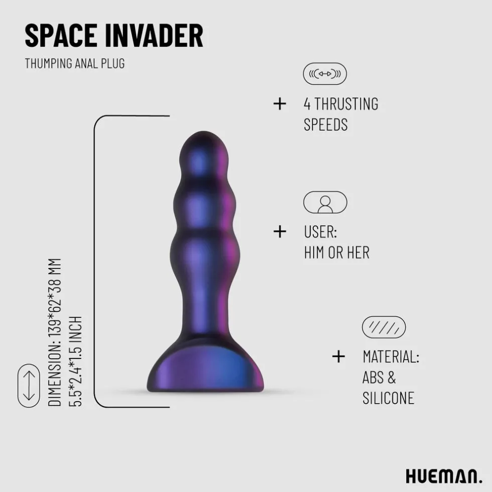 Hueman Space Invader Vibrerende en Stotende Buttplug