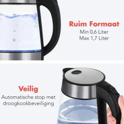 KitchenBrothers Glazen Waterkoker met LED