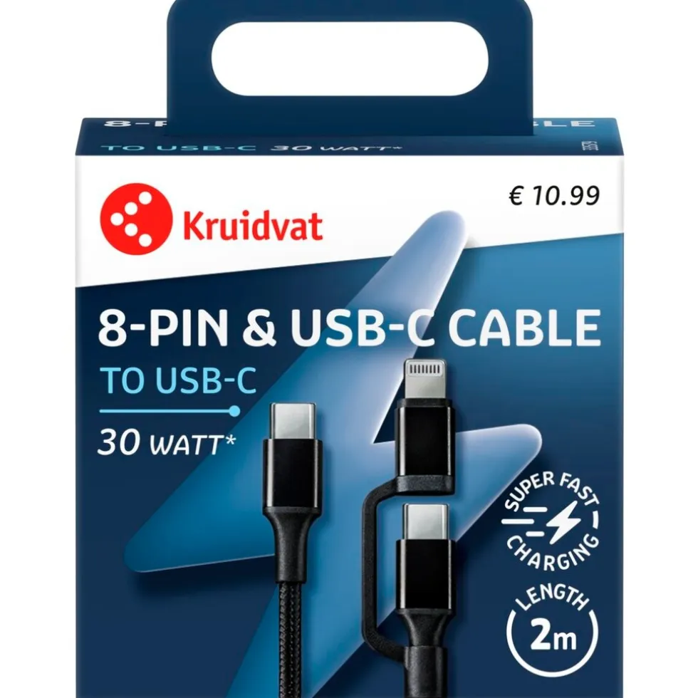 Kruidvat Dual 30W USB-C-naar-8-pin Kabel