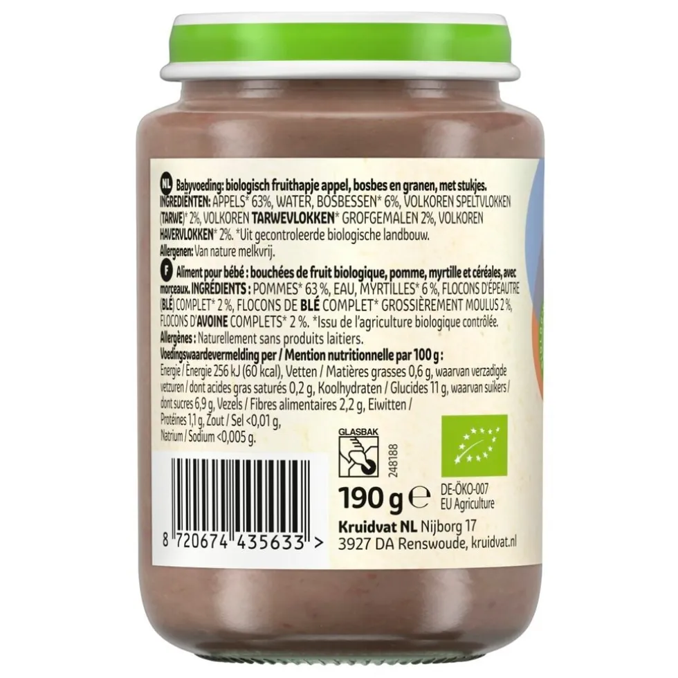 Kruidvat 8+M Bio Appel, Bosbes & Granen Fruithapje