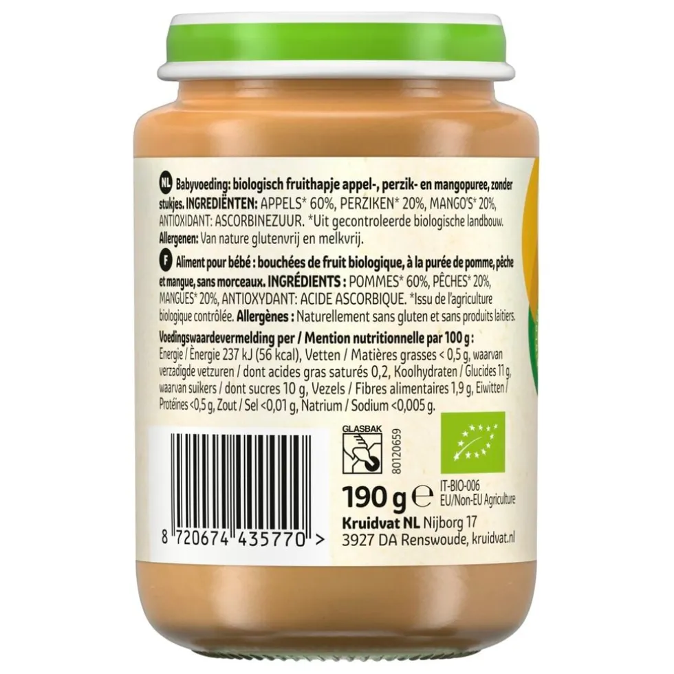 Kruidvat 6+M Bio Appel, Perzik & Mango Fruithapje