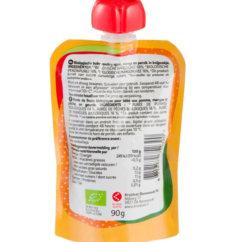 Kruidvat 6+M Bio Mango-Perzik met Appel Knijpzakje