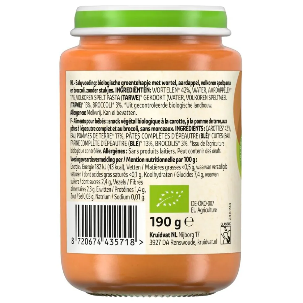 Kruidvat 6+M Bio Wortel, Aardappel, Pasta & Broccoli Maaltijd