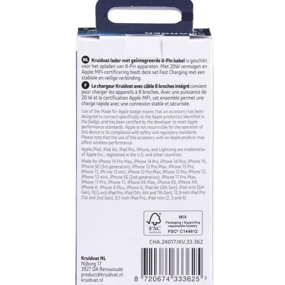 Kruidvat Mfi 20W 8-Pin Charger