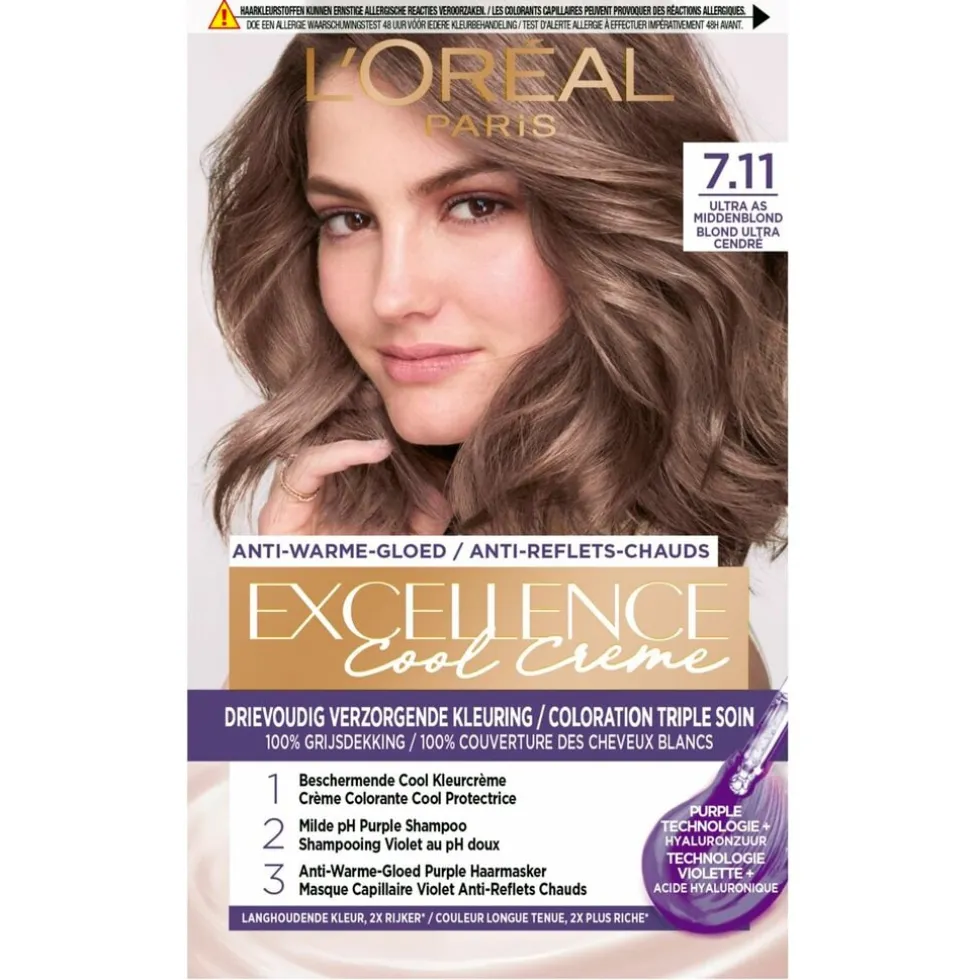 L'Oréal Paris Excellence Cool Crème 7.11 Ultra As Middenblond Permanente Haarkleuring