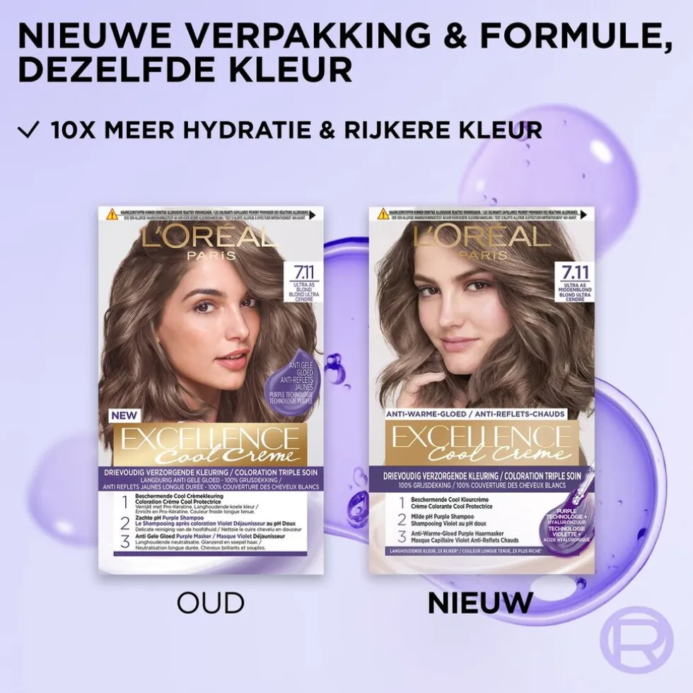 L'Oréal Paris Excellence Cool Crème 7.11 Ultra As Middenblond Permanente Haarkleuring