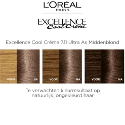 L'Oréal Paris Excellence Cool Crème 7.11 Ultra As Middenblond Permanente Haarkleuring