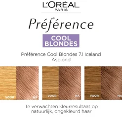 L'Oréal Paris Préférence Cool Blondes 7.1 As Middenblond Permanente Haarkleuring