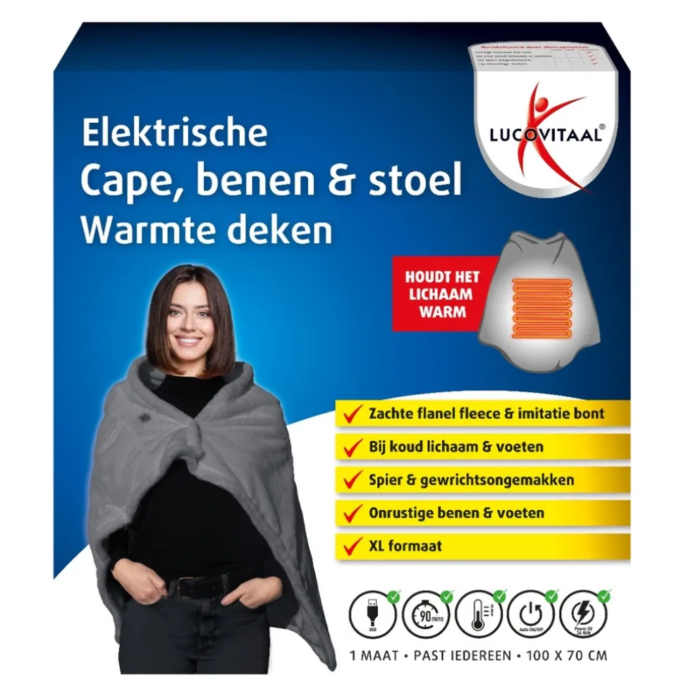 Lucovitaal Elektrische Cape, benen & stoel Warmte deken