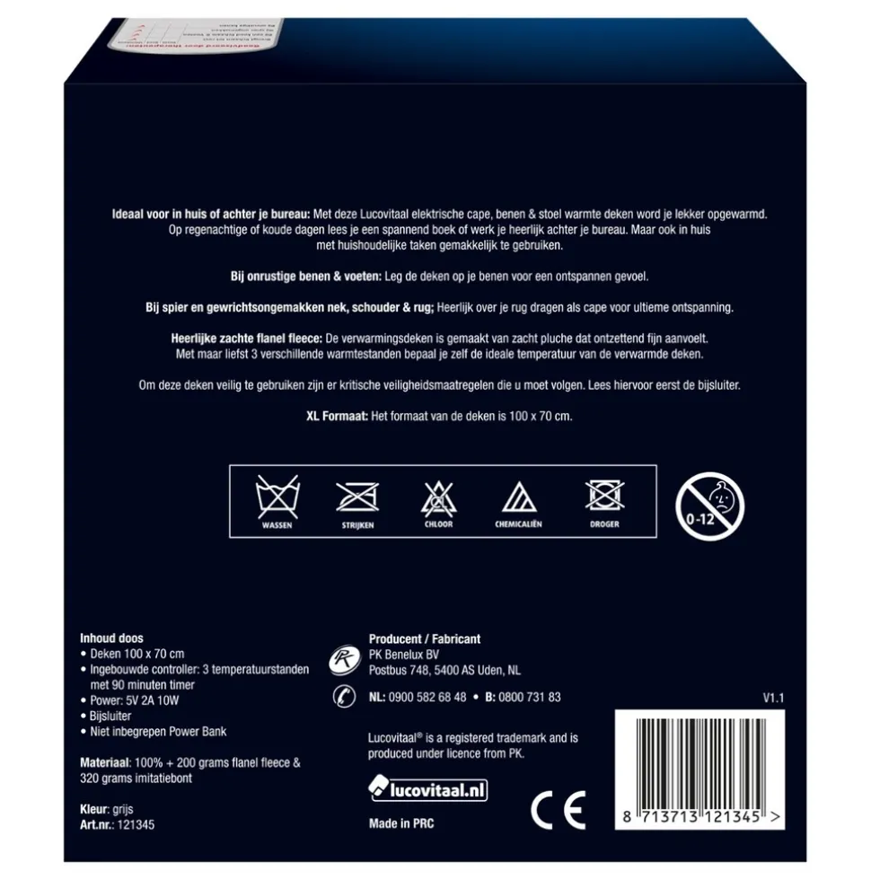 Lucovitaal Elektrische Cape, benen & stoel Warmte deken