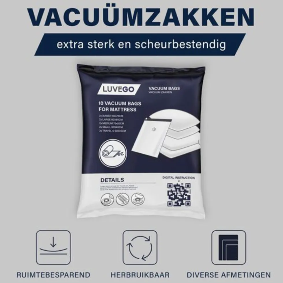 Luvego Vacuümzakken voor kleding en dekbedden Extra grote vacuümzakken
