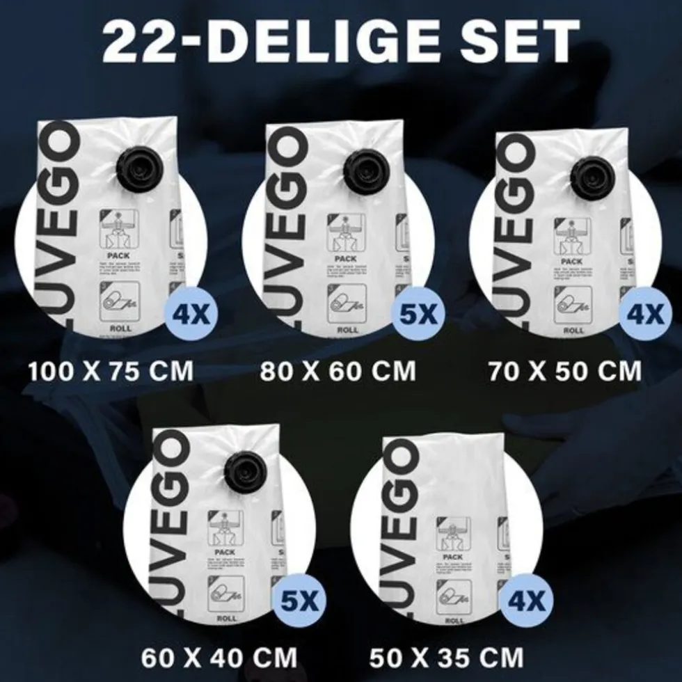 Luvego Vacuumzakken Kleding & Dekbedden 23 Stuks / 5 Maten Reiszakken Vacuum Opbergzakken