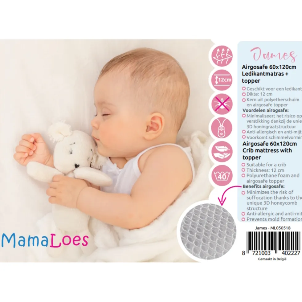 MamaLoes James Airgosafe 60x120cm Ledikantmatras + topper